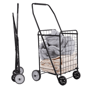 Only Supports Self Pickup Foldable Shopping Grocery Cart With Rollers For Storage, Laundry, Reading, Luggage Travel, Compact And Portable, Black