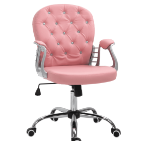 Vinsetto Vanity PU Leather Office Chair, Mid Back, Tufted Swivel Task Chair, Adjustable Height, Pink