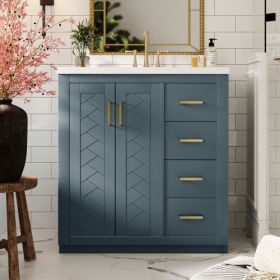 30'' Bathroom Vanity With Ceramic Sink Combo, Solid Wood Frame Bathroom Storage Cabinet, Freestanding Vanity Set With 3 Drawers& Soft Closing Doo