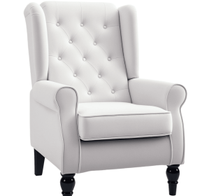 Cream White High Back Accent Chair With Wooden Legs, Removable Cushion For Living Room, Club, Bedroom