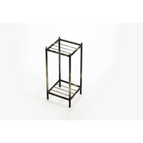 17  Gray Stone Slab 2 Tier Small Square Black   Gold Cast Metal Plant Stand