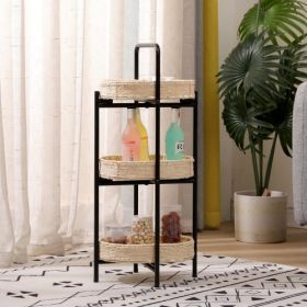 3 Tiers Tray Tables Paper Rope Woven Side Table For Living Room Kitchen Oval Storage Basket Small Shelves  Natural