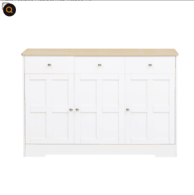 Fancy Design Kitchen Buffet Storage Cabinet With Arched Design - White Sideboard With Door, Drawer-Versatile Pantry Organization