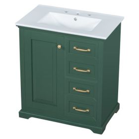 30 Bathroom Vanity With Sink, One Package, Green Bathroom Cabinet With Drawers, Solid Frame And MDF Board