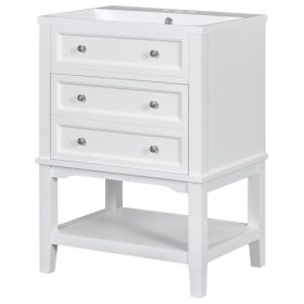 24 Bathroom Vanity With Sink, Bathroom Storage Cabinet With Drawer And Open Shelf, Solid Wood Frame, White