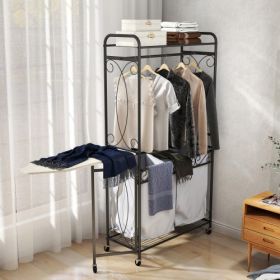 Multi-Functional Laundry Hamper Organizer With Hanging Rail And Storage Shelf Rolling Laundry Cart With Wheels