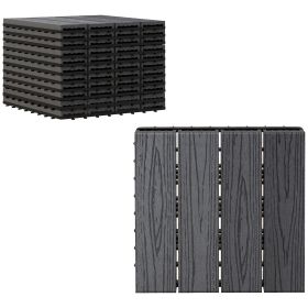 12x12 Interlocking Patio Tiles, 11PCS WPC Quick Interlocking, Resistant To Rot And Splintering, DIY, For Porch, Balcony, Grey