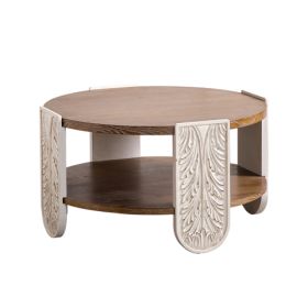 Carved Wooden Coffee Table, Retro End Table With Double-Layer Storage, Small Side Table For Living Room, Palace Style Bedside Table For Small Spa