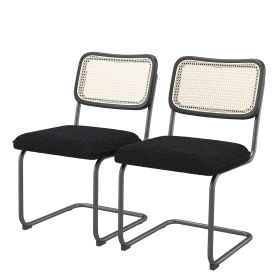 2-Pack Teddy Velvet Dining Chairs With High-Density Sponge, Rattan For Room