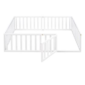 Full Size Wood Daybed Frame With Fence, White