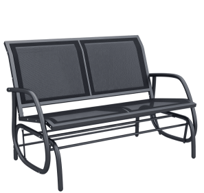 Outdoor Glider Rocking Chair For 2, Patio Bench Swing With Steel Frame, Ideal For Garden, Porch - Black