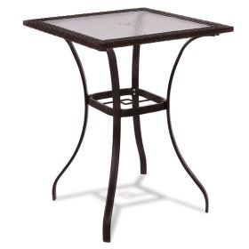 28.5 Inch Outdoor Patio Square Glass Top Table With Rattan Edging