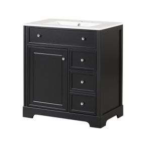 30  Bathroom Vanity With Sink Top, Bathroom Vanity Cabinet With Door And Two Drawers, MDF Boards, Solid Wood, One Package, Black