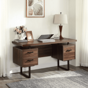 Home Office Computer Desk With Drawers Hanging Letter-size Files, 59 Inch Writing Study Table With Drawers