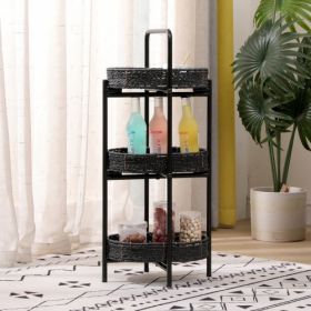 Small Handwoven Side Tables 3-Tier Oval Organizer Portable Storage Shelf For Kitchen, Living Room, Bedroom, Balcony, Picnic Black