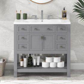 36   Bathroom Vanity With Top Sink, Modern Bathroom Storage Cabinet With 2 Soft Closing Doors And 6 Drawers, Single Sink Bathroom Vanity