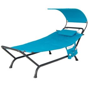HaTeal Blue Outdoor Hammock Chaise Lounge Chair Cot with Canopy and Storage Bag