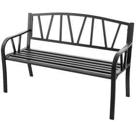 PaBlack Metal 2-Person Outdoor Garden Bench with Armrest - 660 lbs. Max Weight