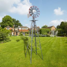 Grey And Red With Wind Vane, 4-pod Standing Windmill