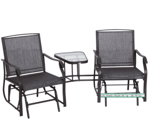 Outdoor Glider Swing 2-Seat Independent Chairs Grey With Center Coffee Table