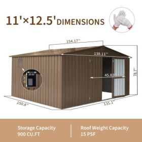 Storage Shed 11 X 12.5  With Galvanized Steel Frame & Windows, Outdoor Garden Shed Metal Utility Tool Storage Room With Lockable Door For Patio B