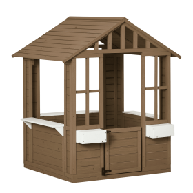 Outsunny Kids Wooden Playhouse, Outdoor Garden Games Cottage with Working Door, Windows, Flowers Pot Holder, 47" x 38" x 54"
