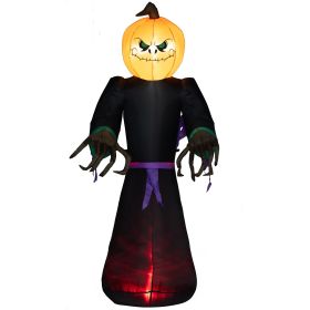 HOMCOM 7' Halloween LED Yard Decor Reaper Ghost Pumpkin, Blow Up Inflatable Outdoor Decoration, Waterproof