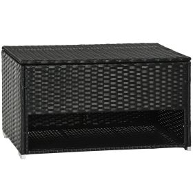 Outsunny Waterproof Outdoor Deck Box, Rattan Wicker Towel Storage with Liner for Patio Cushions, Pool Accessories