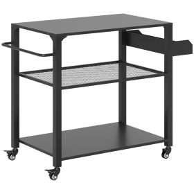 Outsunny 3-Tier Outdoor Grill Cart with Storage Racks, Side Handle, Movable Pizza Oven Table on Wheels