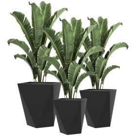 Outsunny Outdoor Planters Set of 3 Black Tall Stackable Flower Pots with Drainage for Patio Garden Balcony Decor