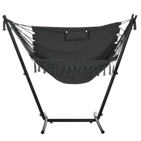 Outsunny Hammock Chair Outdoor with Stand, Swing Hanging Lounge, Dark Gray, Side Pocket Headrest