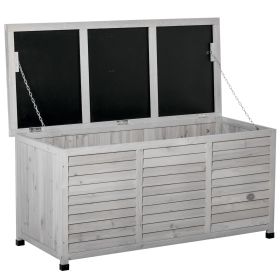Outsunny 75 Gallon Deck Storage Box Wooden Outdoor Furniture Aerating Gap Weather-Resistant Gray