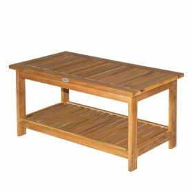 Outsunny Outdoor Buffet Bar Table 2-Shelf Acacia Wood Storage Organizer Natural Teak Finish