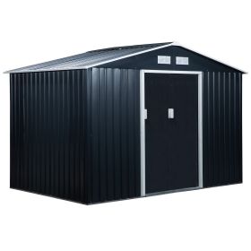 Outsunny 9' x 6' Metal Storage Shed - Dark Gray, Garden Tool House, 2 Sliding Doors, 4 Air Vents, Ideal for Backyard, Patio & Lawn | Shop