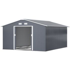 Outsunny 12.6' x 11' Metal Storage Shed, Garden Tool House with Double Sliding Doors, 4 Air Vents for Backyard, Patio & Lawn, Dark Gray