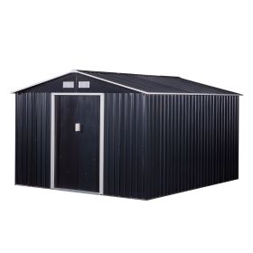 Outsunny 11' x 9' Metal Storage Shed, Garden Tool House with Double Sliding Doors, 4 Air Vents for Backyard, Patio & Lawn, Dark Gray