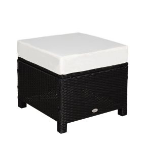 Outsunny Outdoor Ottoman 20 Inch PE Rattan Wicker Fade-Resistant Footrest with Cushion Steel Frame Black