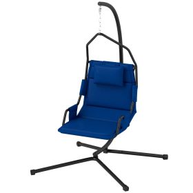 Outsunny Hammock Chair with Stand and PA Coating Cushion, Hanging Swing Chair with Steel Frame for Indoor and Outdoor, Dark Blue