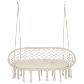 Outsunny Macrame Hanging Swing Chair, Cotton Rope Seat with Cushion & Metal Frame