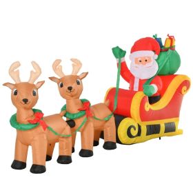 HOMCOM 8ft Long Christmas Inflatable Santa Claus with Sleigh and Reindeer, Outdoor Blow-Up Yard Decoration with LED Lights Display