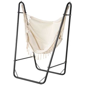Outsunny Hammock Lounge Chair Creamy White, Arc Stand & Storage Pouch, Outdoor