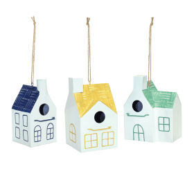Charming Set Of 3 Hanging Ceramic Bird Houses In Vibrant Colours