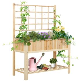 Outsunny Elevated Garden Bed Wooden Planter Box for Vegetables Flowers with Shelf Outdoor Indoor