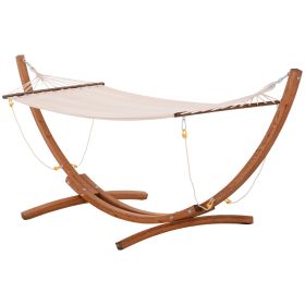 Outsunny 10' Wood Hammock with Stand, Breathable Cotton Surface, Boho Style for Single Person, for Patio Backyard Balcony Porch, White