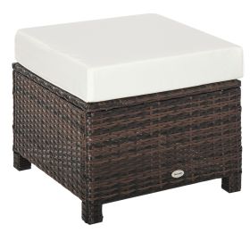 Outsunny Outdoor Ottoman 20 PE Rattan Wicker with Cushion Fade-Resistant Mixed Brown
