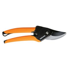 Fiskars 5/8" Bypass Pruner Garden Tool with Steel Blade and Soft Grip Handle, Black and Orange