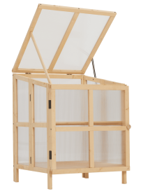 2 Tier Foldable Cold Frame Greenhouse, Portable Wooden Greenhouse Garden Cold Frame Raised Planter Box with Shelves