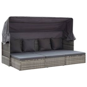 Patio Lounge Bed with Roof Mixed Gray Poly Rattan