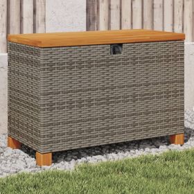 Patio Storage Box Gray 31.5"x15.7"x18.9" Poly Rattan Acacia Wood