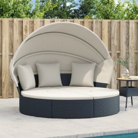 Patio Lounge Bed with Canopy and Cushions Black Poly Rattan